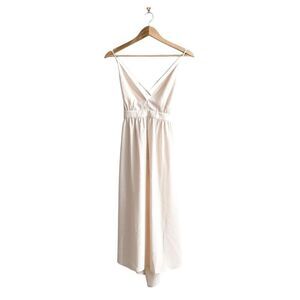 Monk & Lou AVA Womens Sleeveless V Neck Backless Midi Dress Cream Small NWT